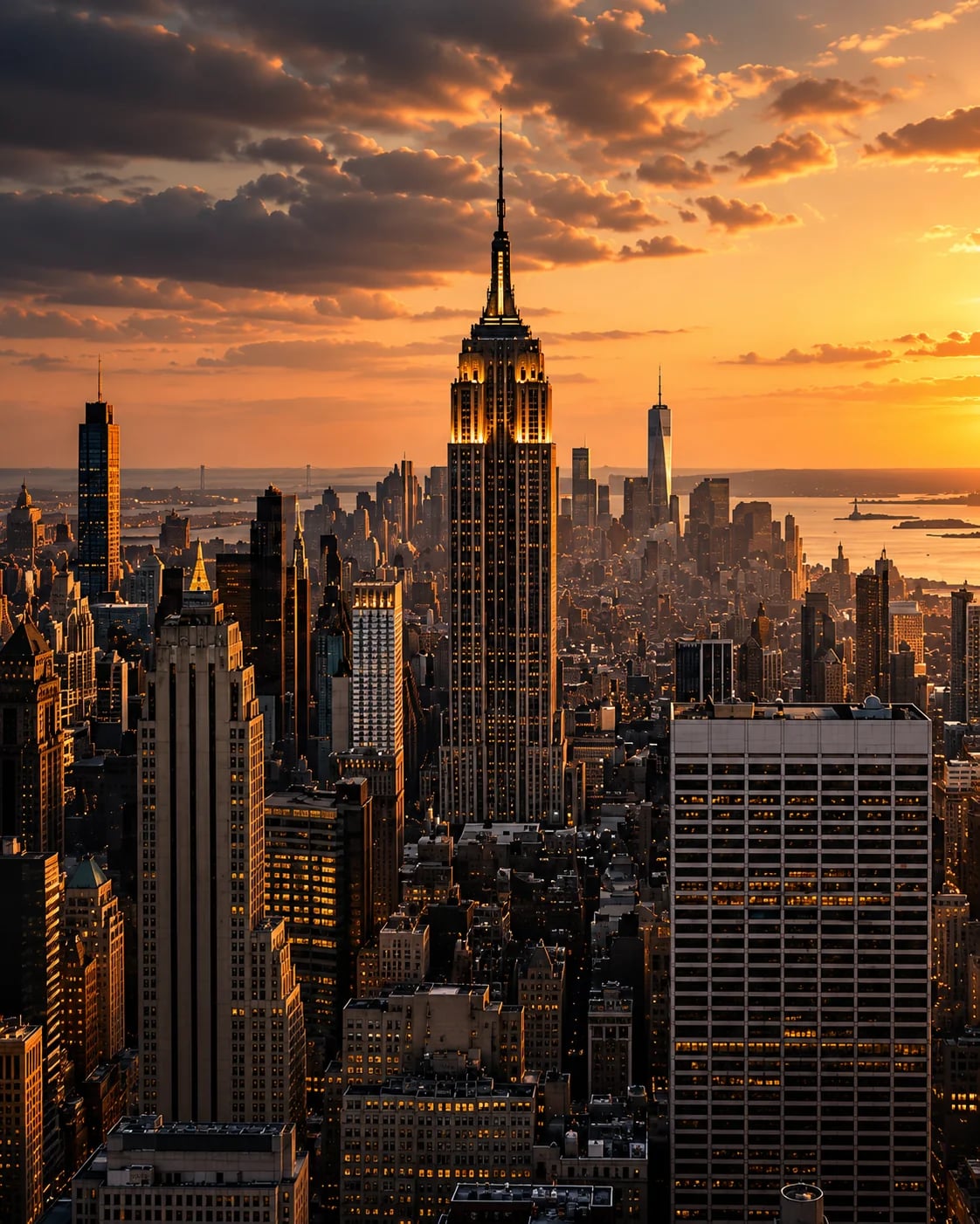 Horizonte de Manhattan al atardecer, con el Empire State Building